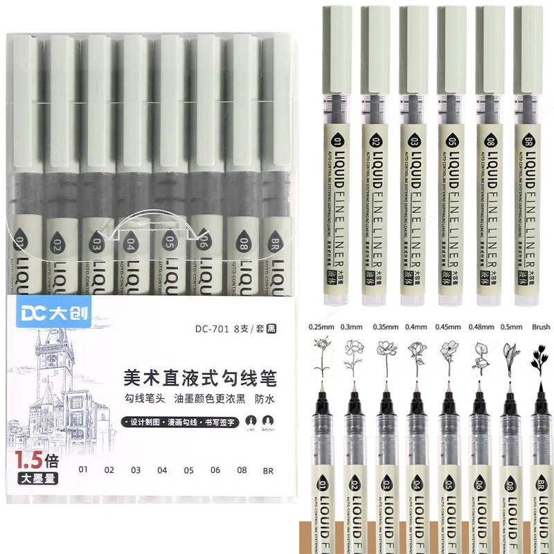 Craft And Art Difference - Lot de 5/8/12 stylos marqueurs noirs