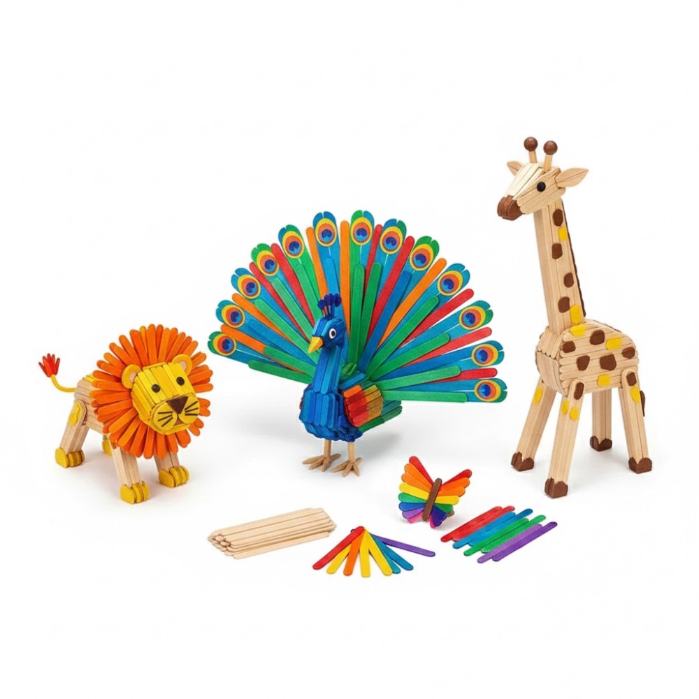 Art Craft With Ice Cream Stick - Bâtonnets de glace en bois colorés,