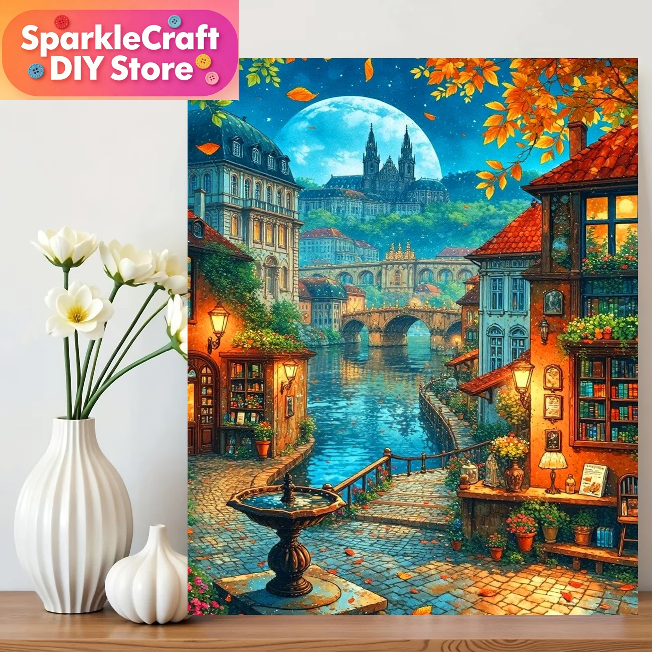 Art Craft Hobbies - Peinture diamant sans cadre, paysage urbain,